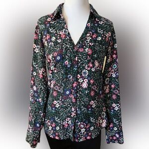 Express The Portofino Shirt Black Multicolor Floral Button-Down Shirt XS